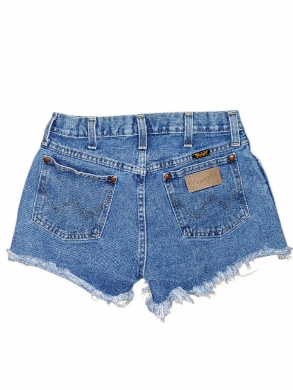 Wrangler Reworked High Waisted Cowboy Cut Off Denim Shorts - Picture 3 of 8
